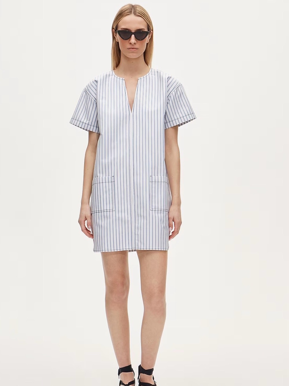 J.Crew Patch-pocket pullover dress in striped structured cotton poplin NWT